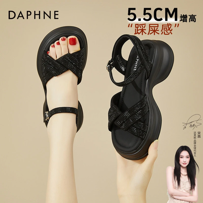 达芙妮水钻凉鞋女士夏天外穿软底千金鞋子女款爆款2025新款名媛风