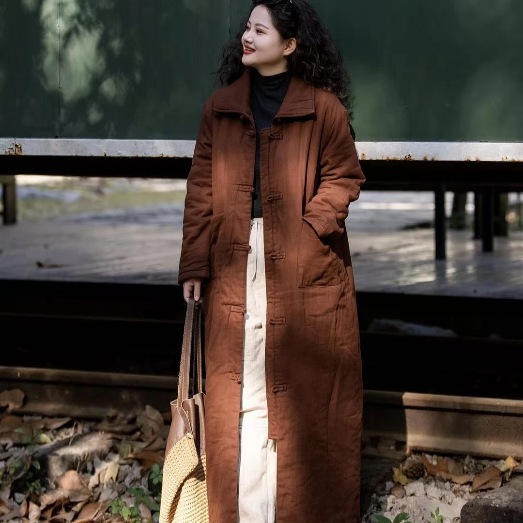 冬季高领棉服2-726【暖冬】中式立领盘扣长款加棉加厚保暖棉衣外套