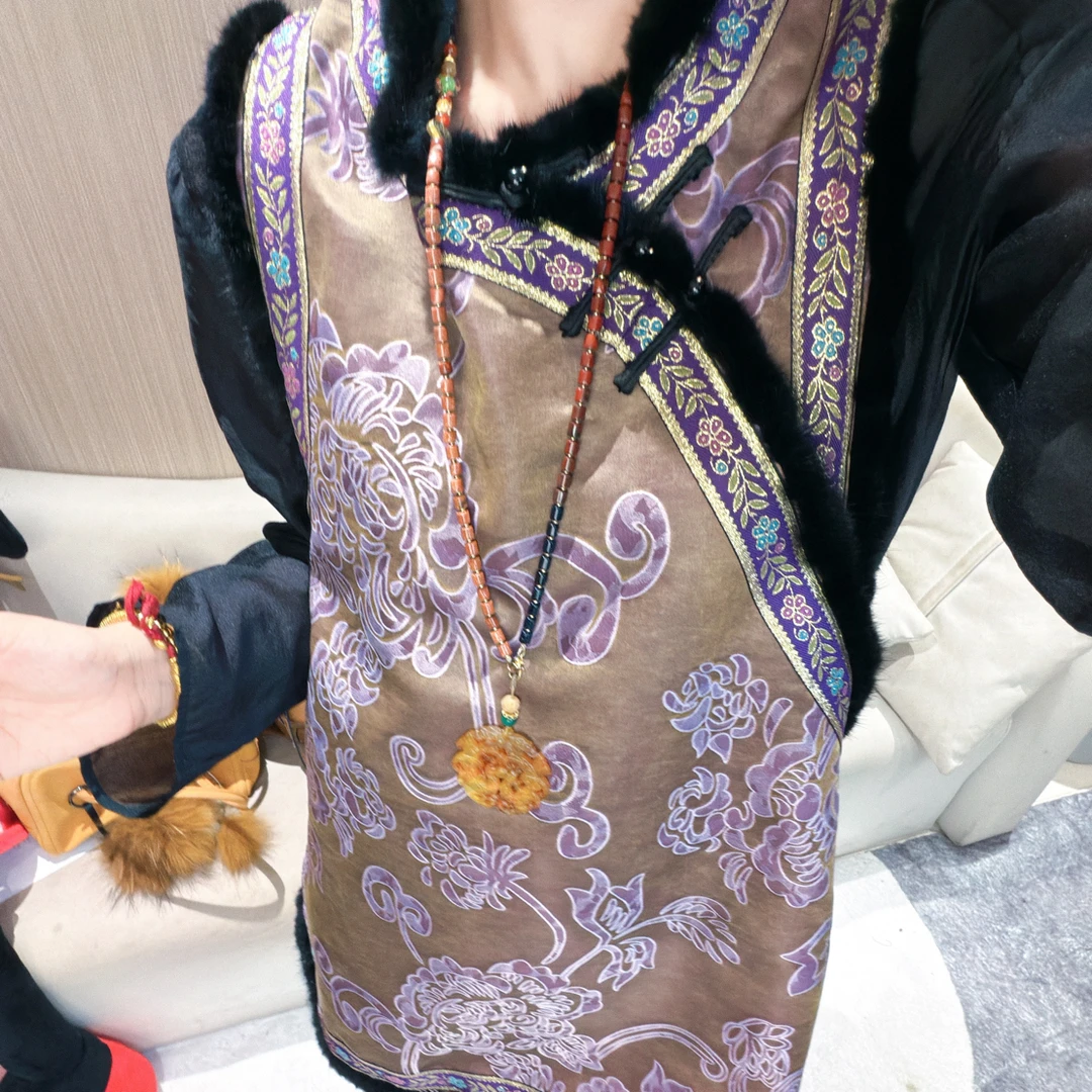 5699-7#《紫金花貂毛》国风新中式日常提花棉衣无袖外衣时尚