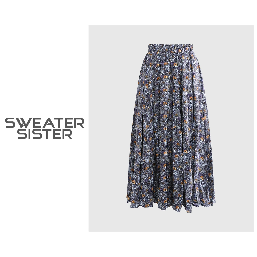 简约欧若风晕染褶皱遮胯印花半身裙女5260-32568