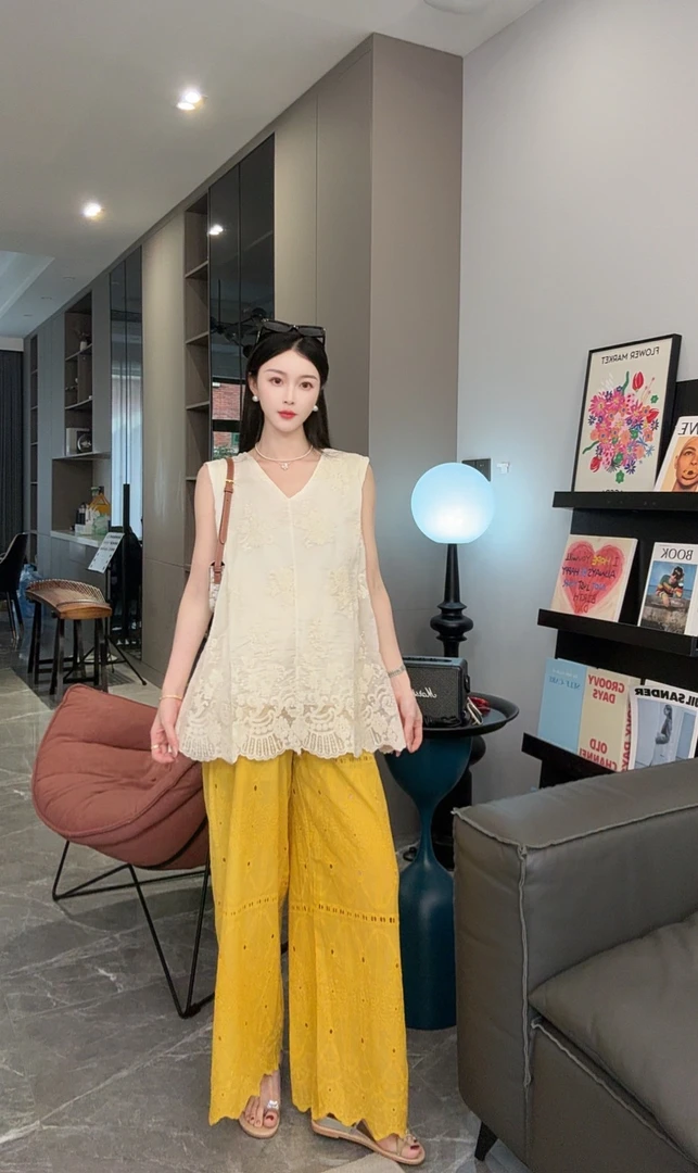 慵懒风孕妇装夏装套装2025新款无袖孕妇上衣休闲宽松孕妇阔腿裤子