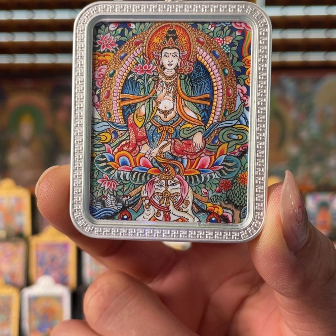 吊坠热贡纯手绘唐卡普贤菩萨