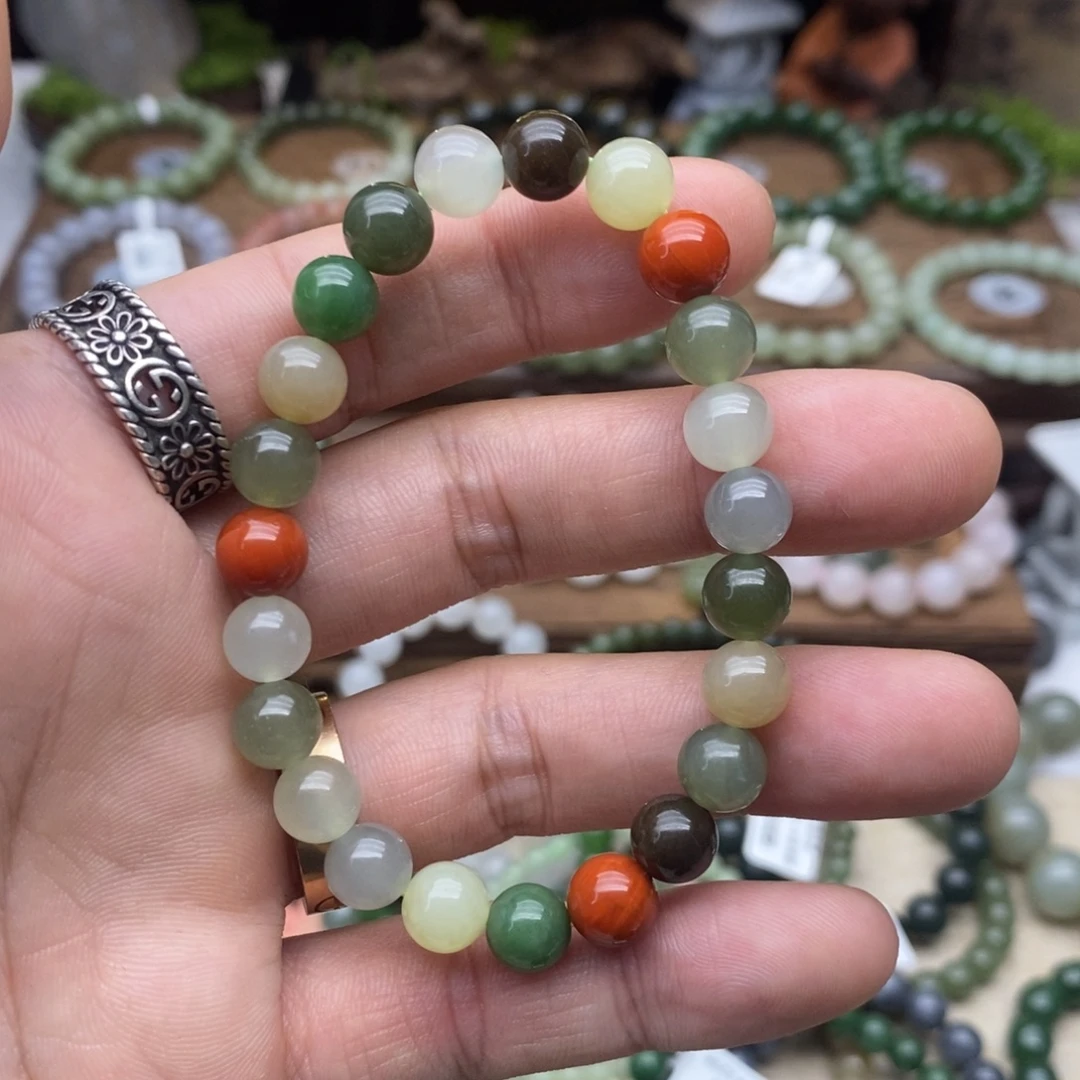 和田玉未镶嵌手链卡8多宝