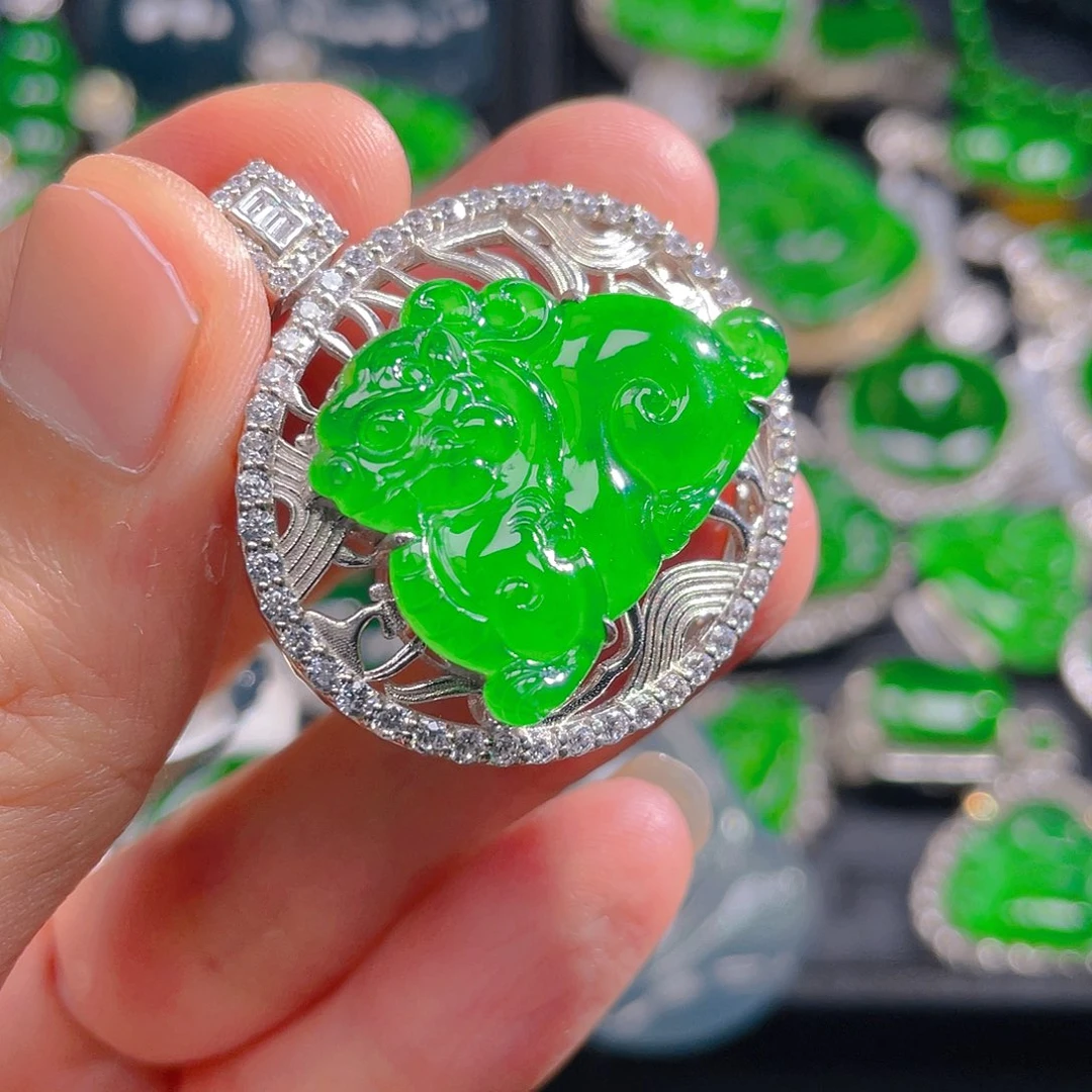 翡翠银S925镶嵌吊坠(不含链)