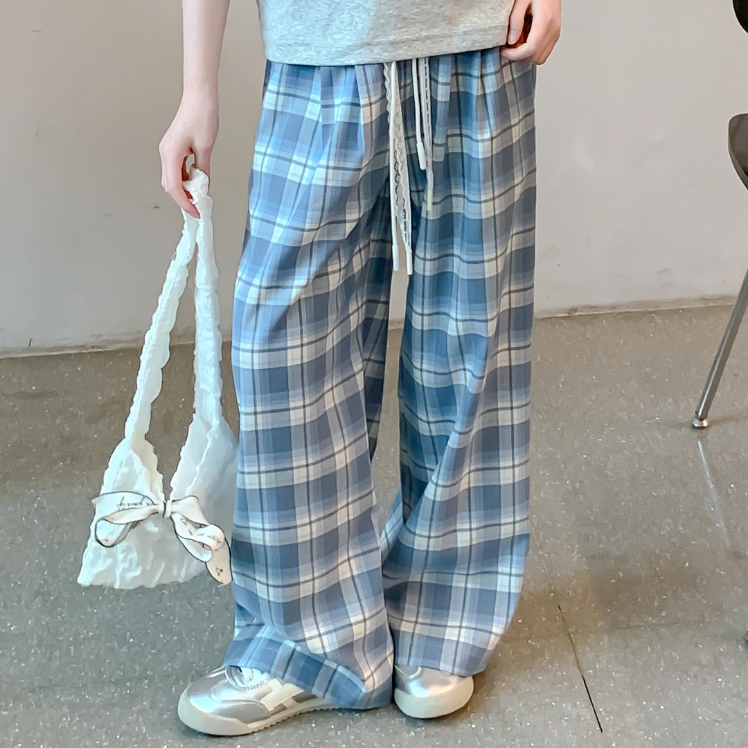 女童夏款休闲裤2025夏季新款儿童薄款休闲长裤格子阔腿裤Q13235