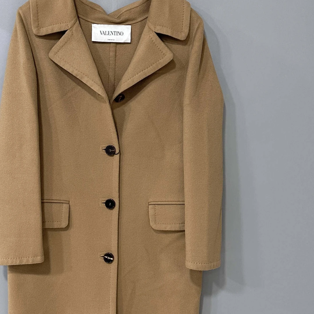99新 Valentino/华伦天奴 驼色长款羊毛大衣 /38码/02427