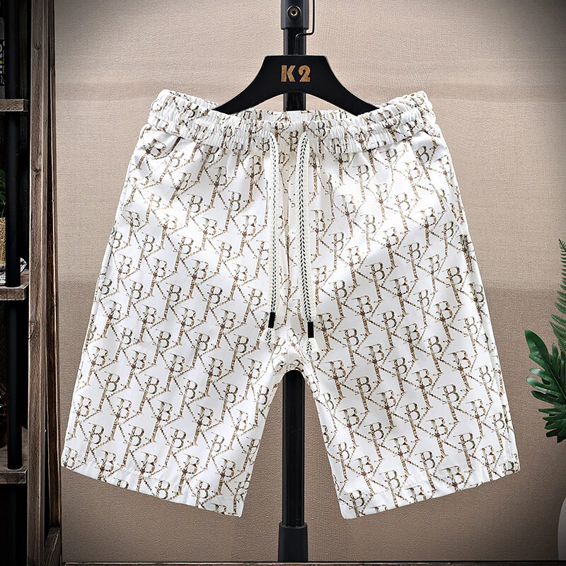 欧洲站潮流男士五分裤短裤高级感印花夏季直筒裤宽松时尚休闲男裤