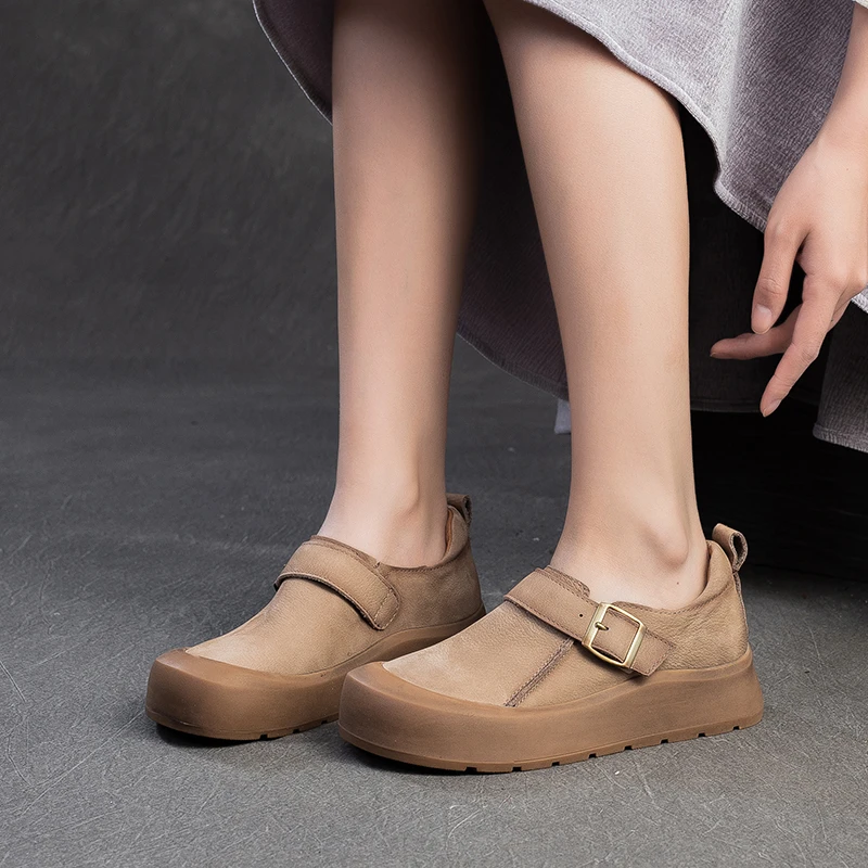 8178春款复古真皮勃肯鞋女原创头层牛皮单鞋舒适厚底圆头休闲女鞋