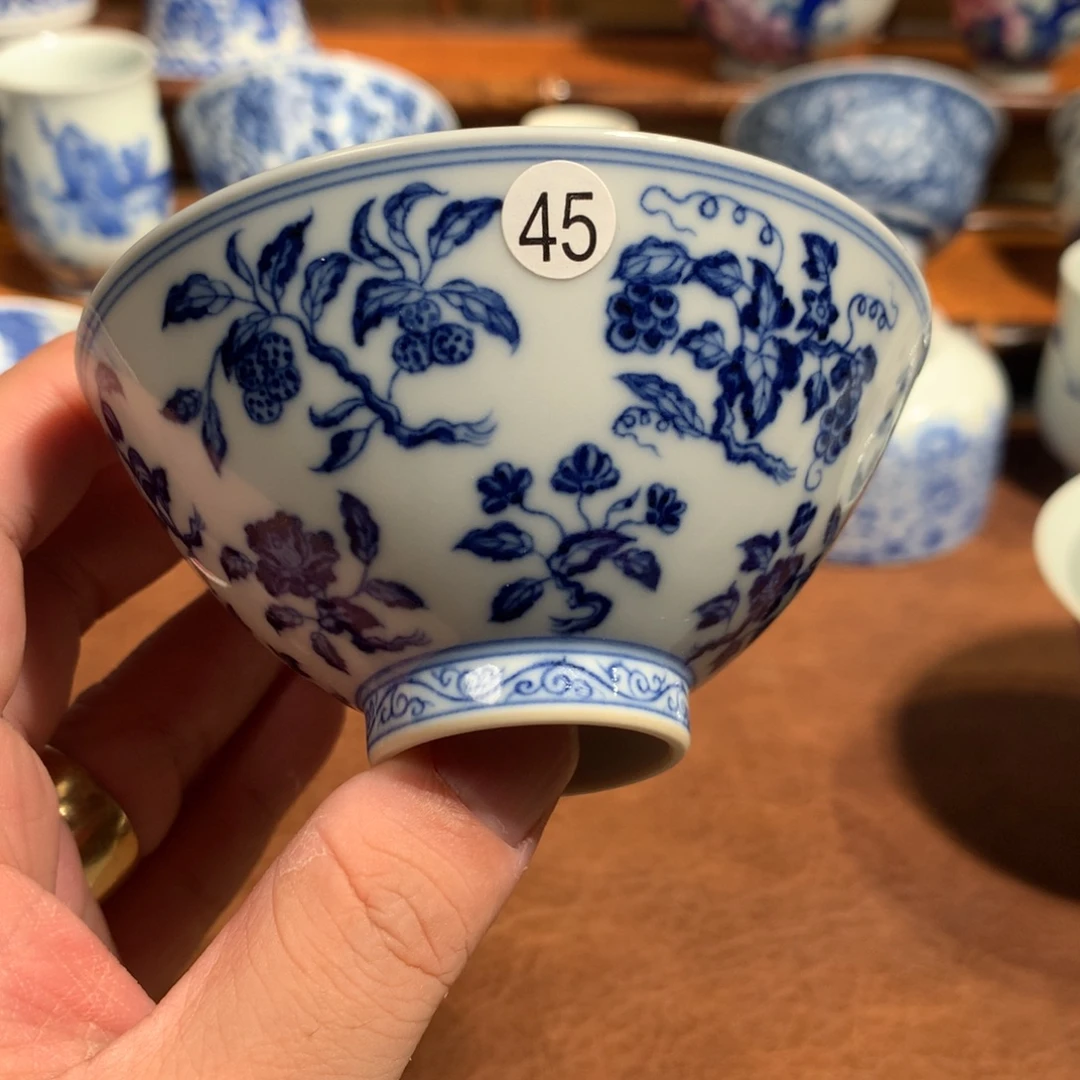 童***童摆件45青花花卉主人杯xwy201