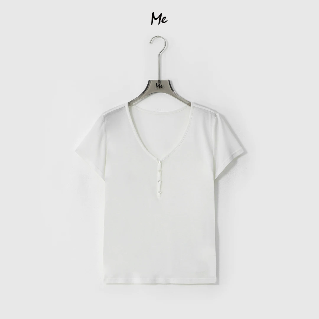 ME【冰琉璃POLO】天丝桑蚕丝混纺高知极简显瘦时尚百搭T恤MESS6679