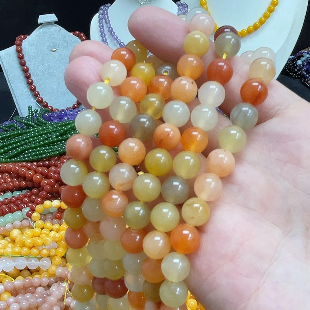 玛瑙/玉髓未镶嵌半成品金丝玉8m散珠