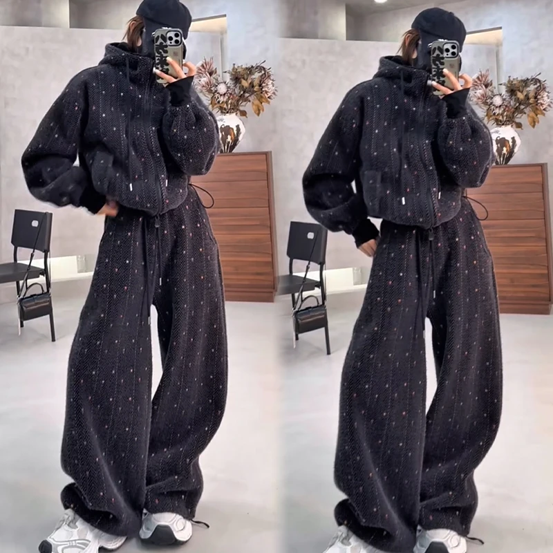 2025秋冬新款时尚显瘦气质网红高档套装女高级百搭宽松大码两件套