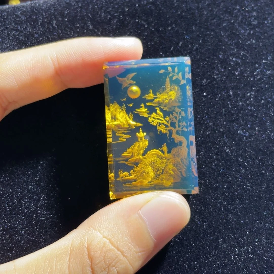琥珀颈饰未镶嵌蓝珀山水冈牌吊坠