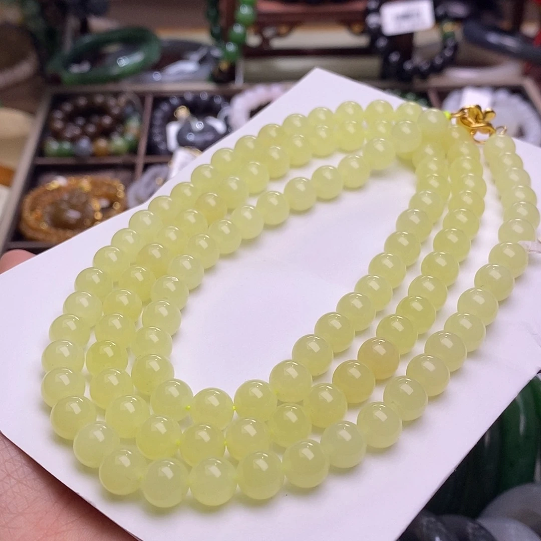 颈饰未镶嵌和田玉若羌银镶黄口108链8MM