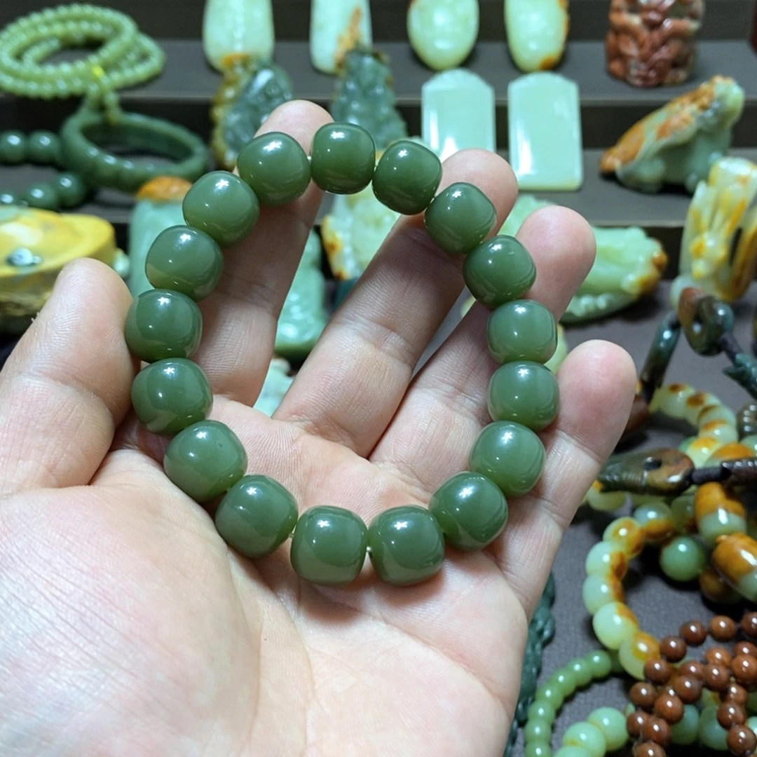 透闪石质玉手串卡13未镶嵌福