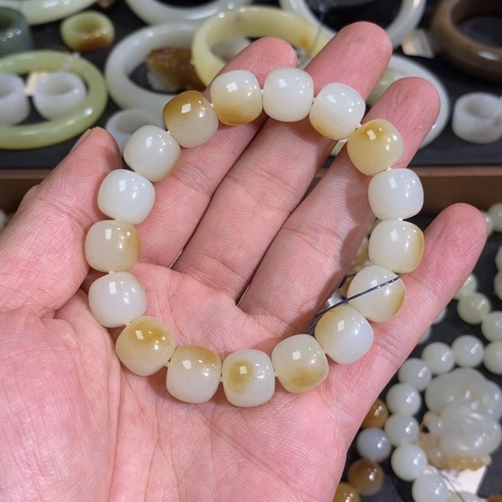 和田玉未镶嵌手链新疆且末阿尔金山糖白山流水老型珠手串