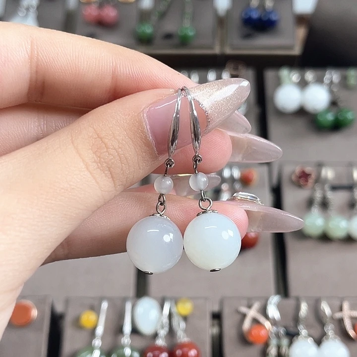 和田玉（白玉）银S925镶嵌耳饰12左右