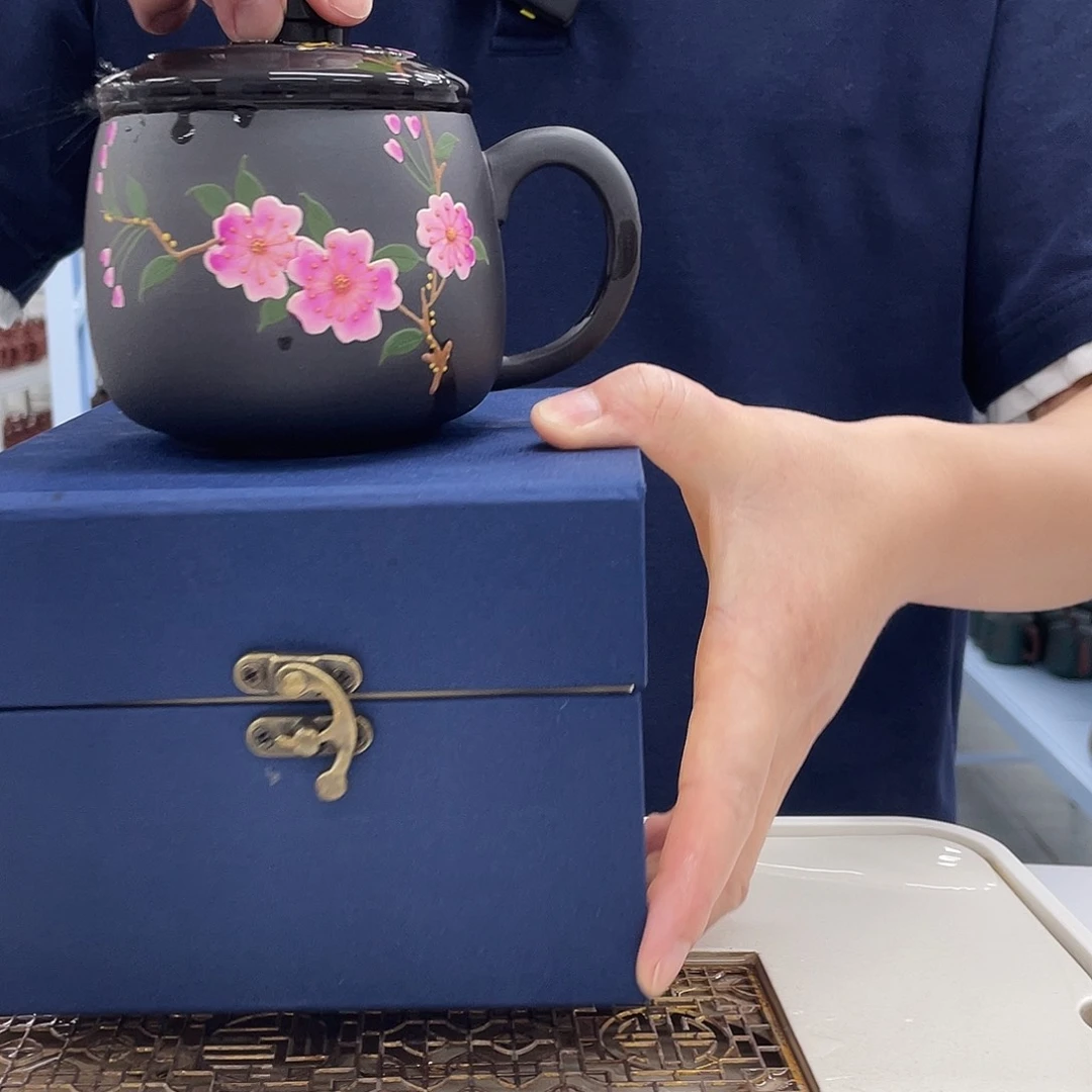 茶杯紫砂石黄桃花幻彩