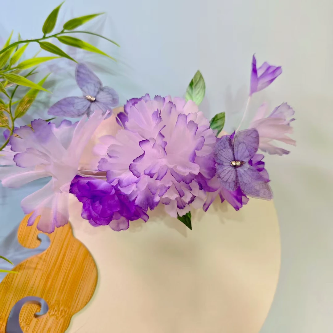 云鬓花古风饰品古装发饰烫花发饰发夹 紫菀蝶踪 仙气汉服发冠B364