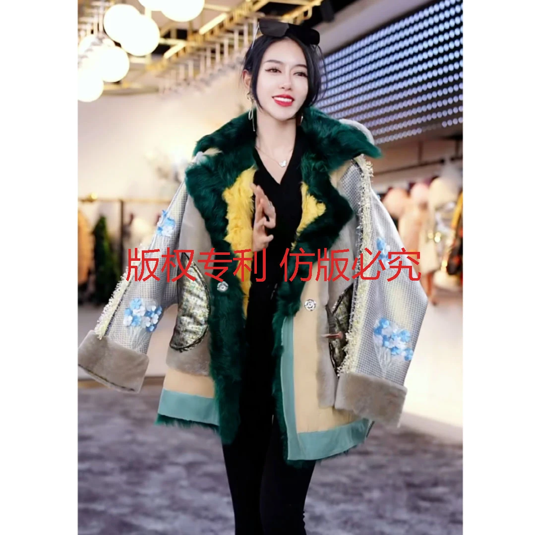 YJ（海德花园）新款时尚皮毛一体女外套 88360-1冬季女士设计师