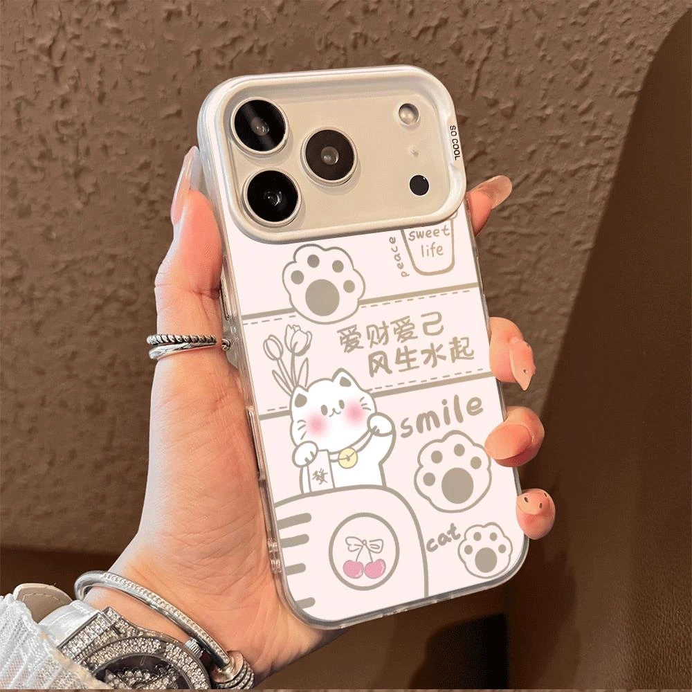爱财猫咪适用苹果17/16Pro彩银手机壳15/14防摔IMD硬12/13Pro大孔