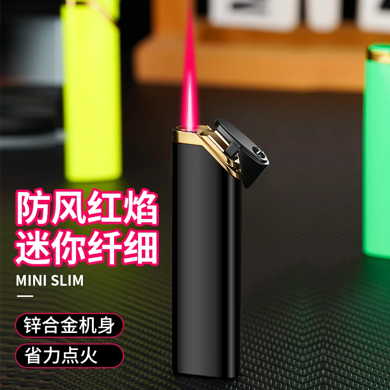 网红新款红焰充气打火机窄版防风红焰个性创意男士高档打火机