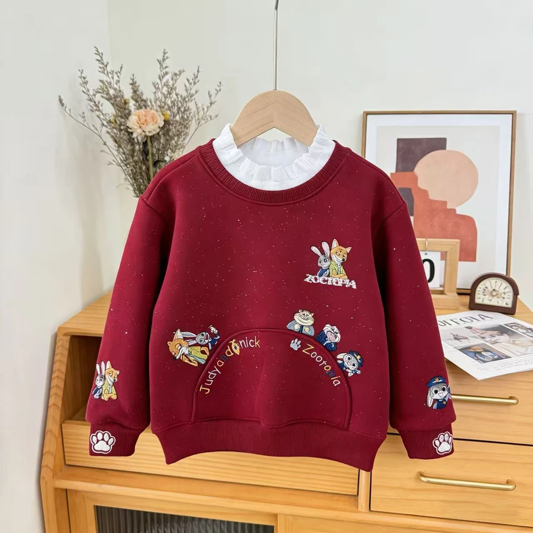 爆款女童加绒卫衣红色宝宝冬装拜年衣服上衣