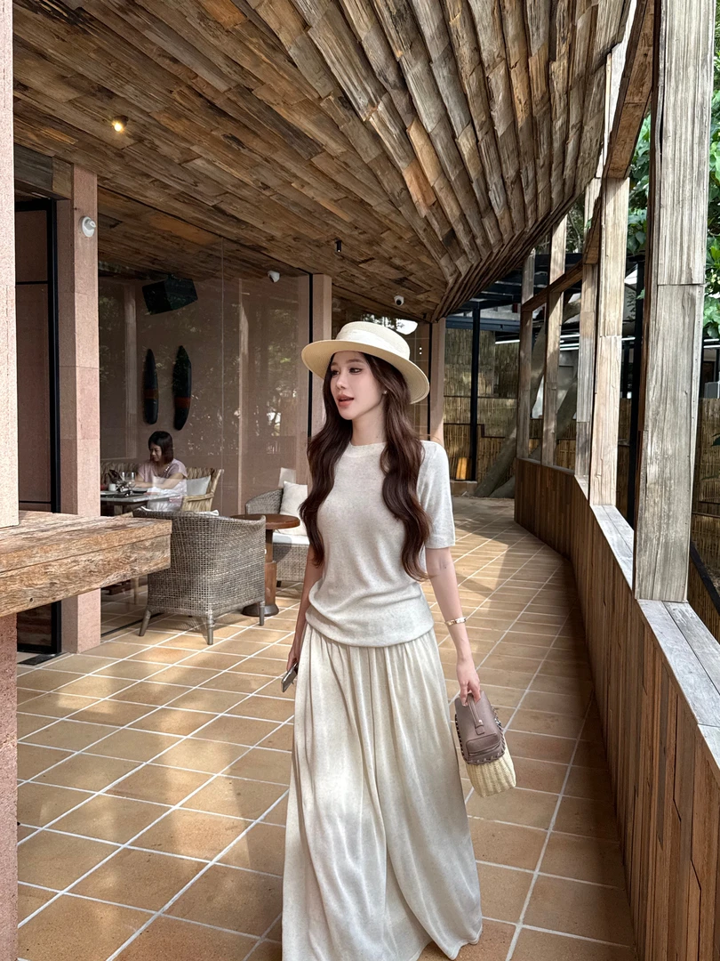 Yinkoo「高智淡人」夏季老钱风简约修身针织亚麻上衣女显瘦背心