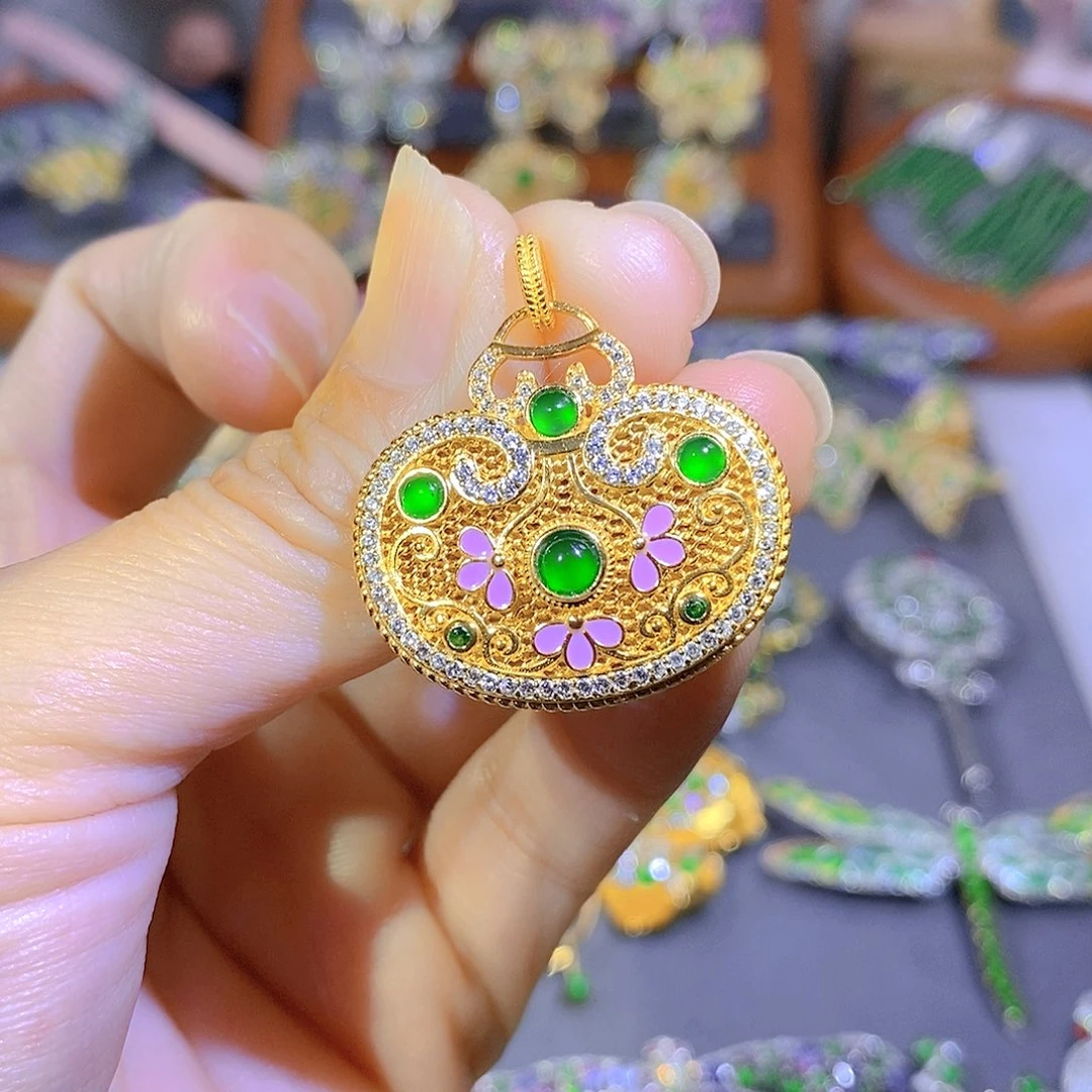 颈饰银S925镶嵌翡翠