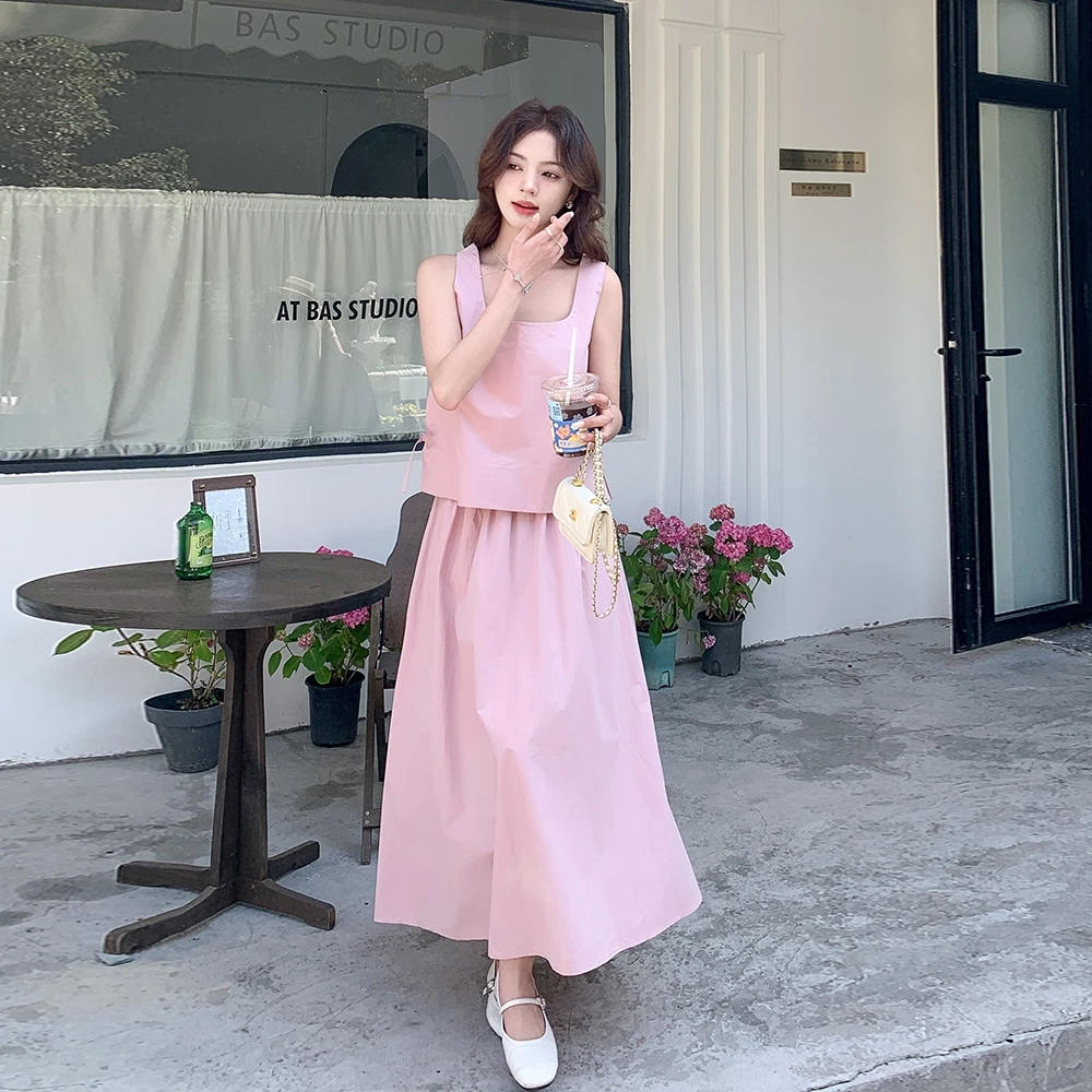 粉色无袖背心套装裙女2025夏季新款独特好看甜美减龄半身裙两件套
