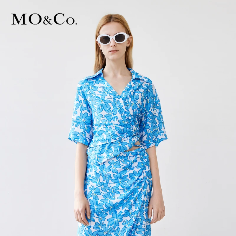【妍妍甄选】MOCO夏法式碎花不规则V领短款上衣女MBB2TOPT09