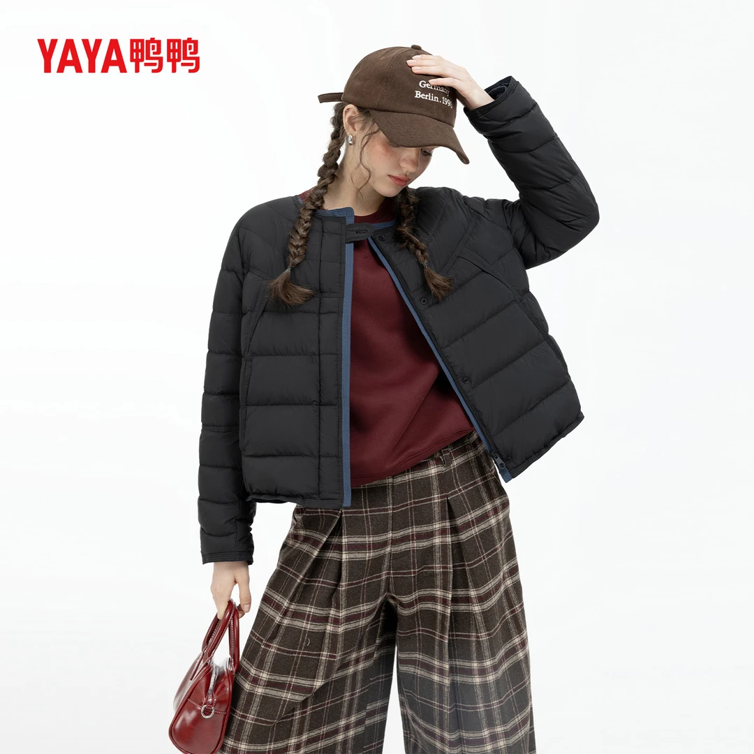 YAYA鸭鸭官方新国标90绒羽绒服2025轻职风极简短款女士秋冬外套