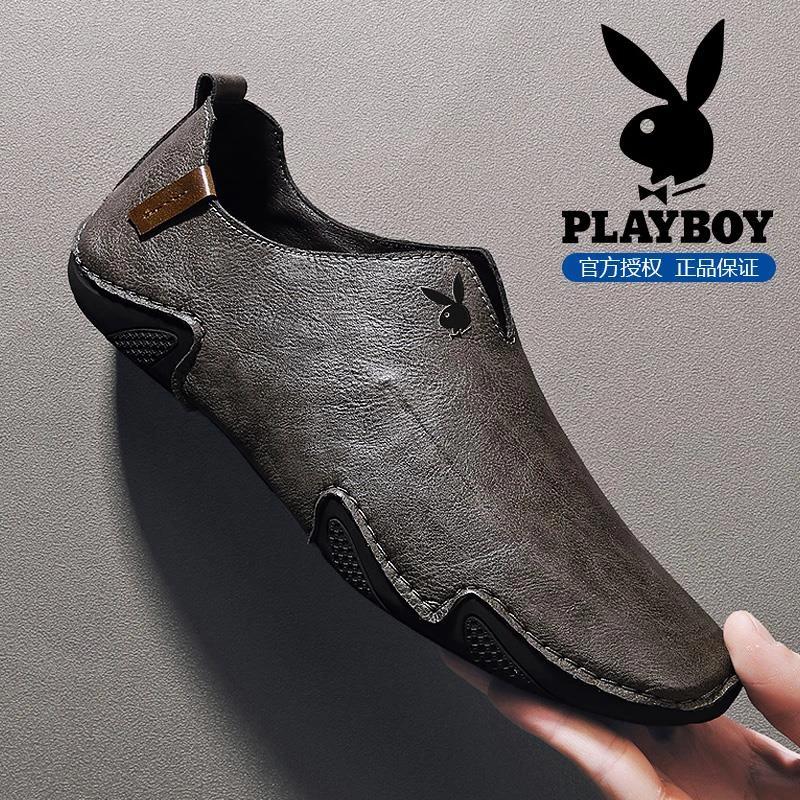 花花公子皮鞋2025新款冬季透气耐磨软底百搭休闲鞋懒人一脚蹬潮鞋