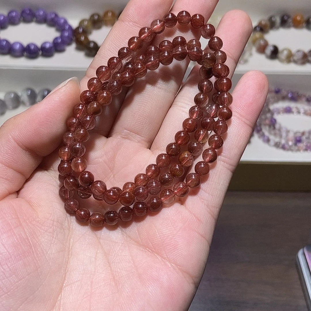 水晶未镶嵌手链红兔毛三圈