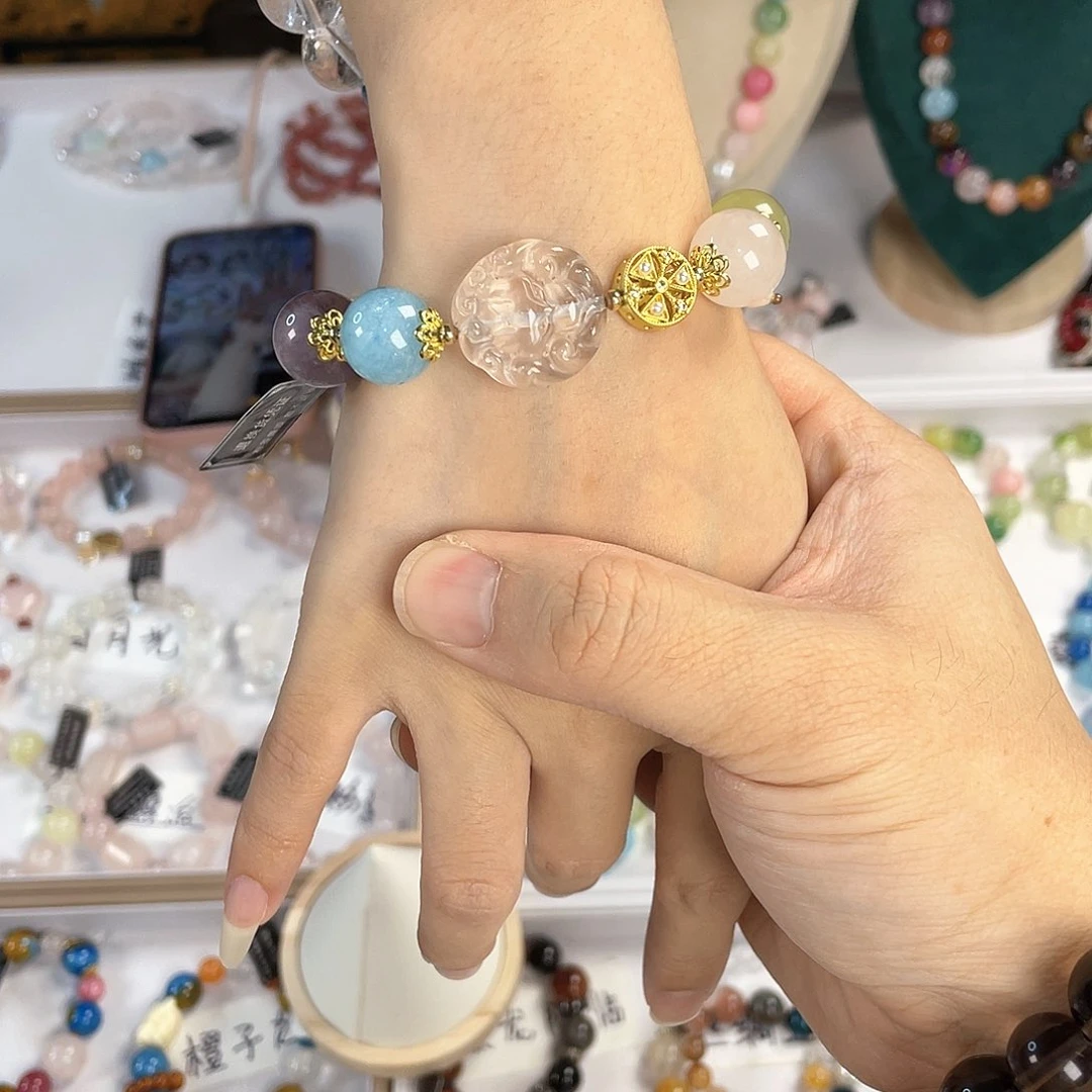 水晶手链银S925镀金镶嵌