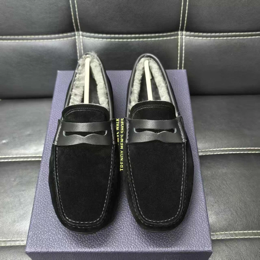 豆豆鞋男款冬季加绒加厚一脚蹬懒人鞋休闲商务皮鞋真皮保暖男鞋