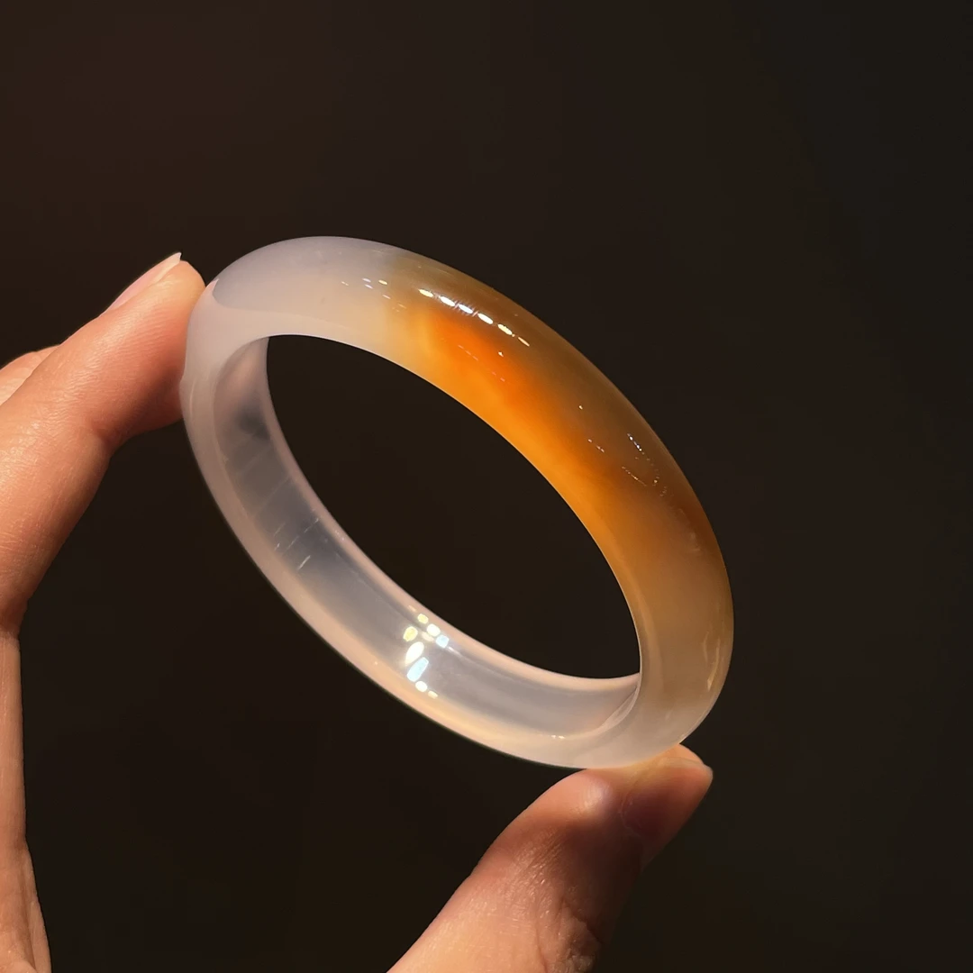 圈口58+正圈白底一口橘糖飘纹飘细沙内侧小坑介意勿拍-玛瑙