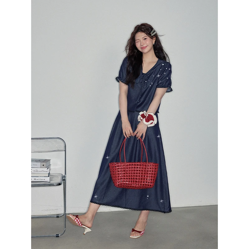 现货 夏大大 回头率超高！复古气质牛仔套装上衣半身裙 D825A07108