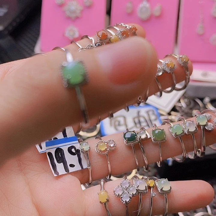 翡翠戒指银S925镶嵌小*