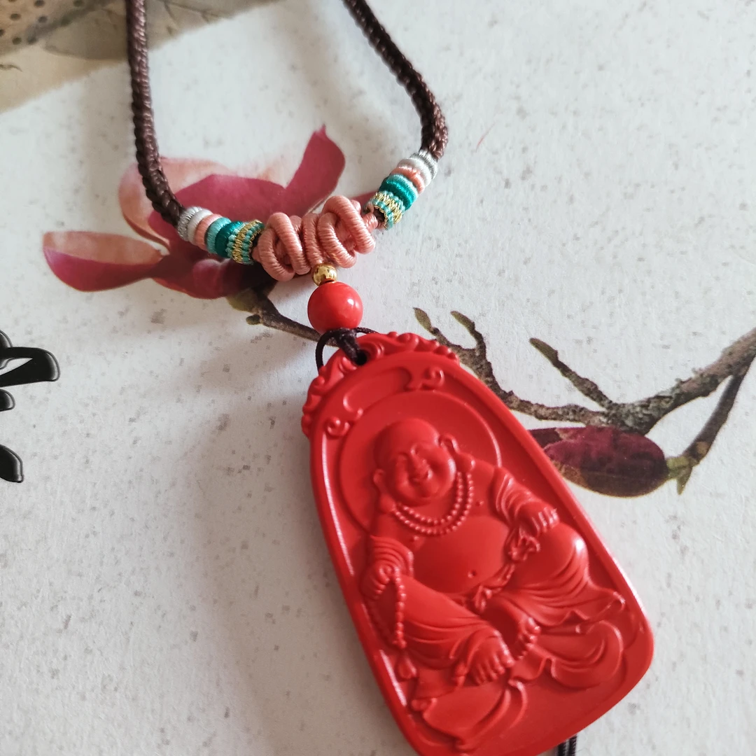 含辰砂工艺品高含量保真朱砂弥勒项链