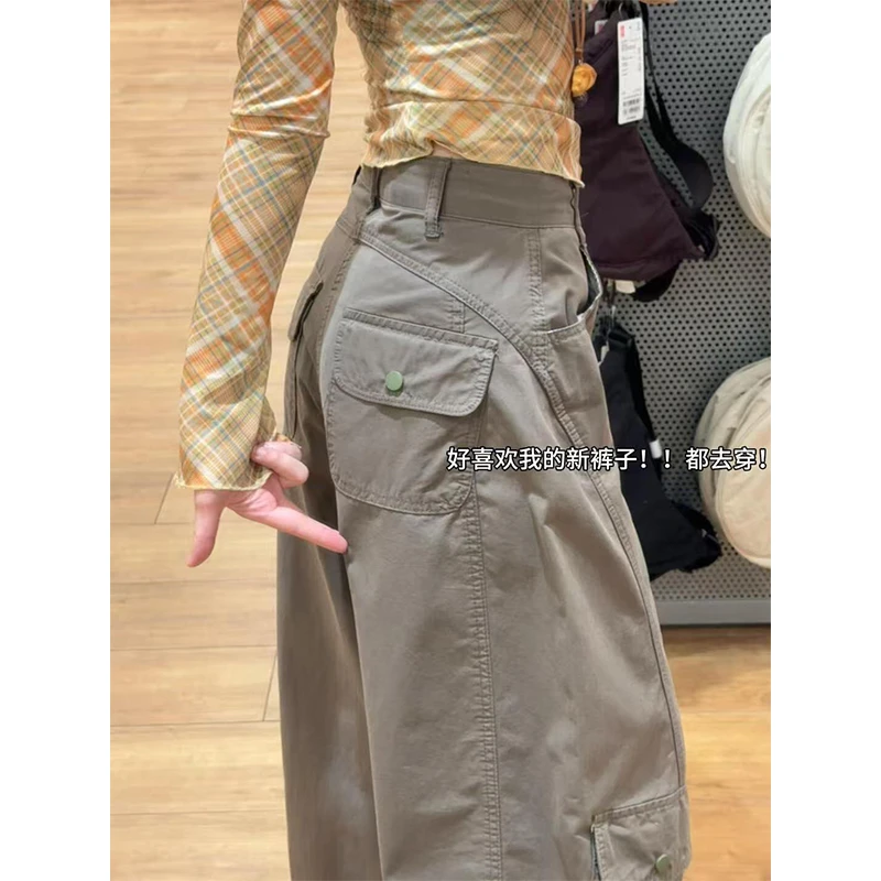 复古军绿色工装裤女春秋季2025新款高腰显瘦宽松小个子垂感阔腿裤