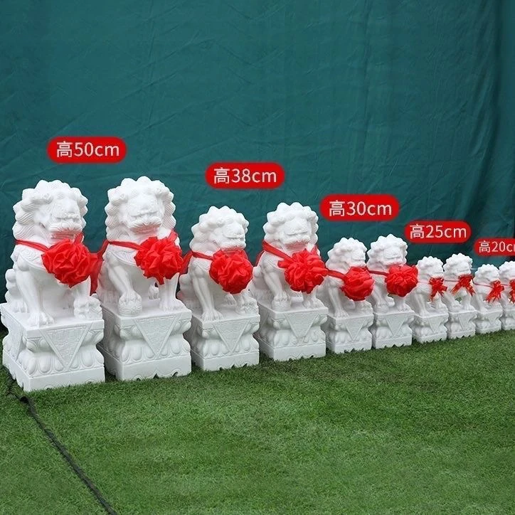 石狮子一对清明节汉白玉石雕石狮子家用摆件香炉小狮子