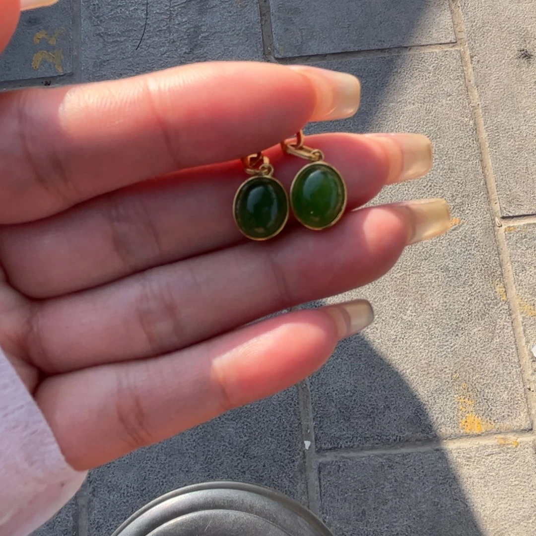 和田玉（碧玉）耳饰银S925镶嵌