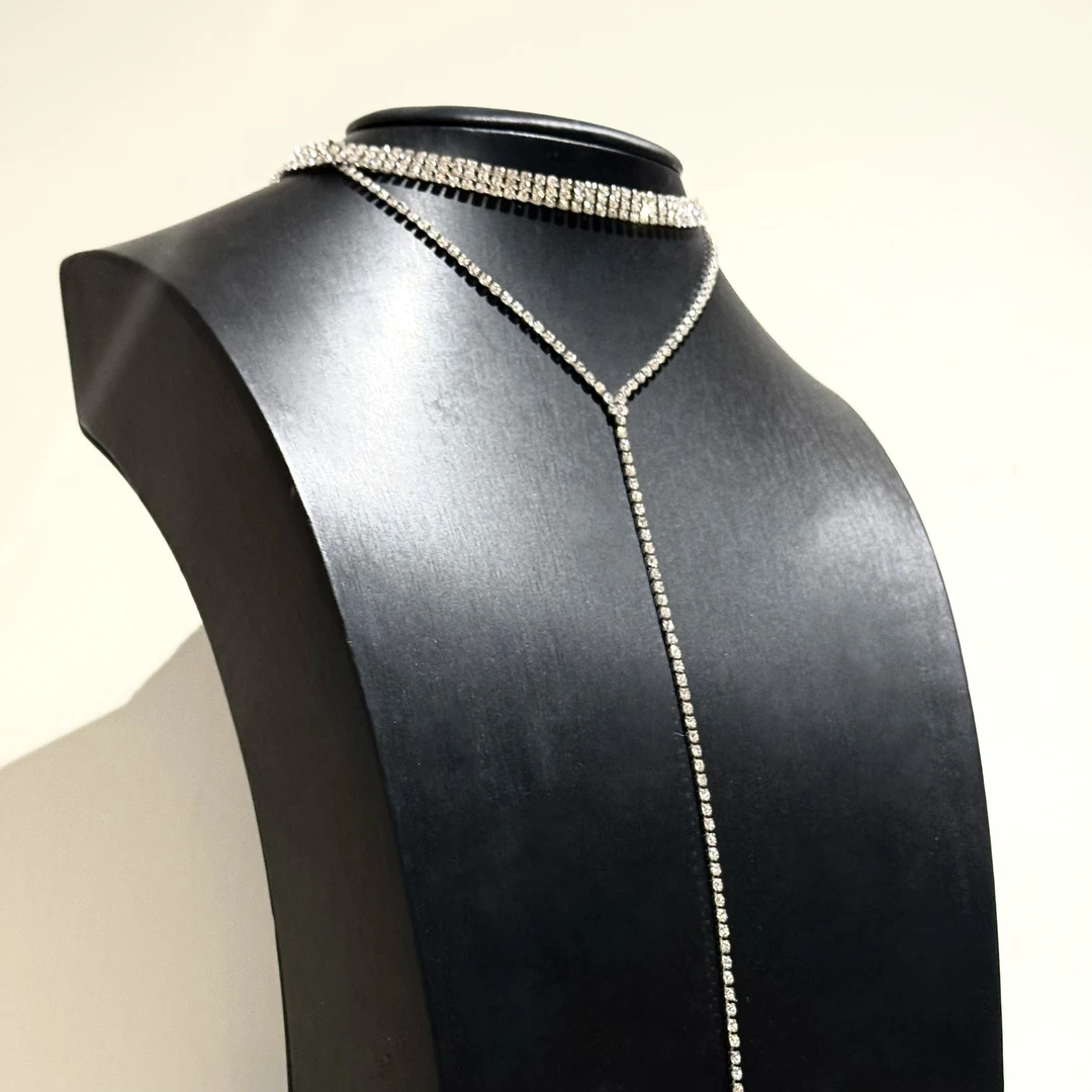 合金项链 【17SR】名媛感满钻流苏项链显贵百搭二合一