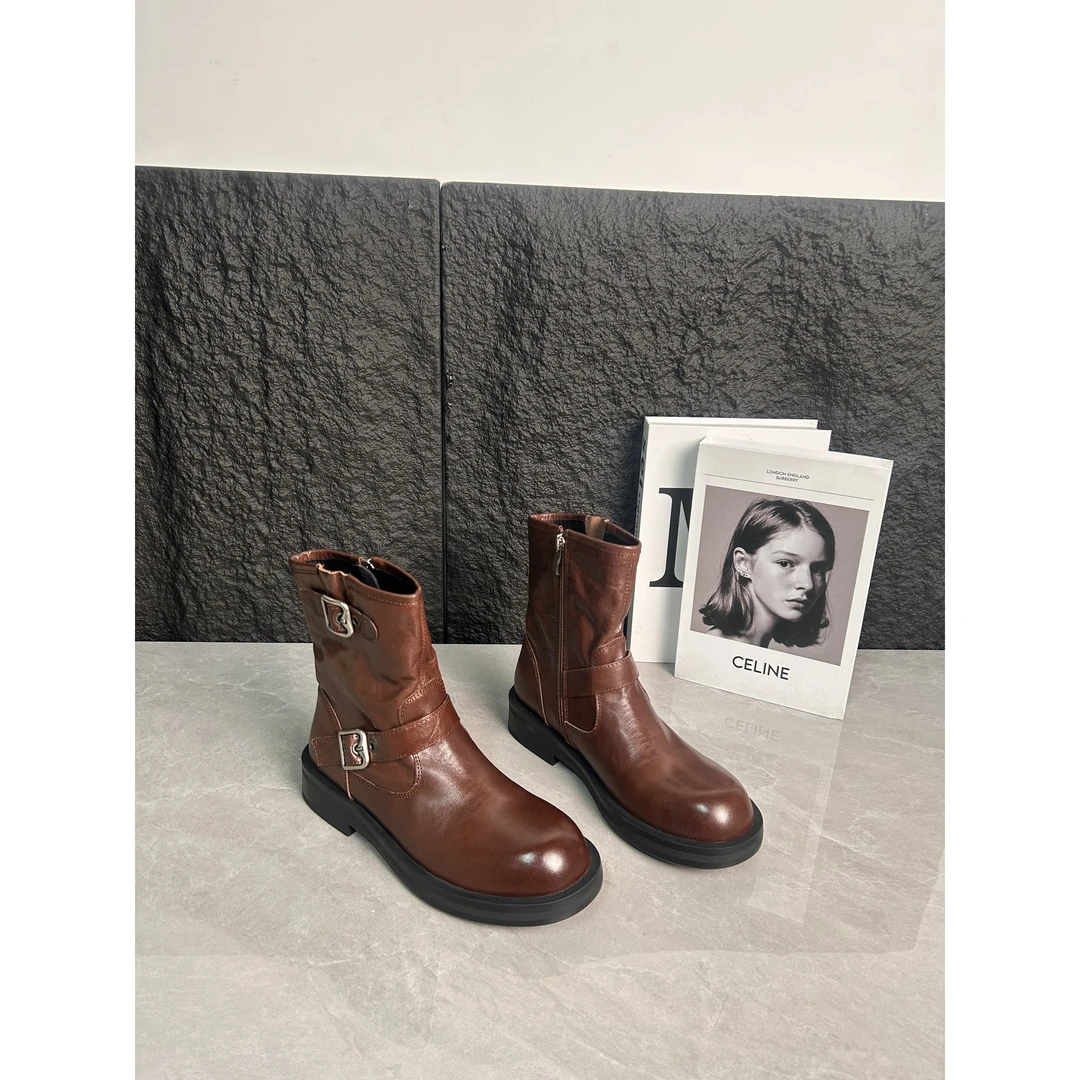 大龙甄选~牛皮/复古百搭休闲真皮短靴616-2