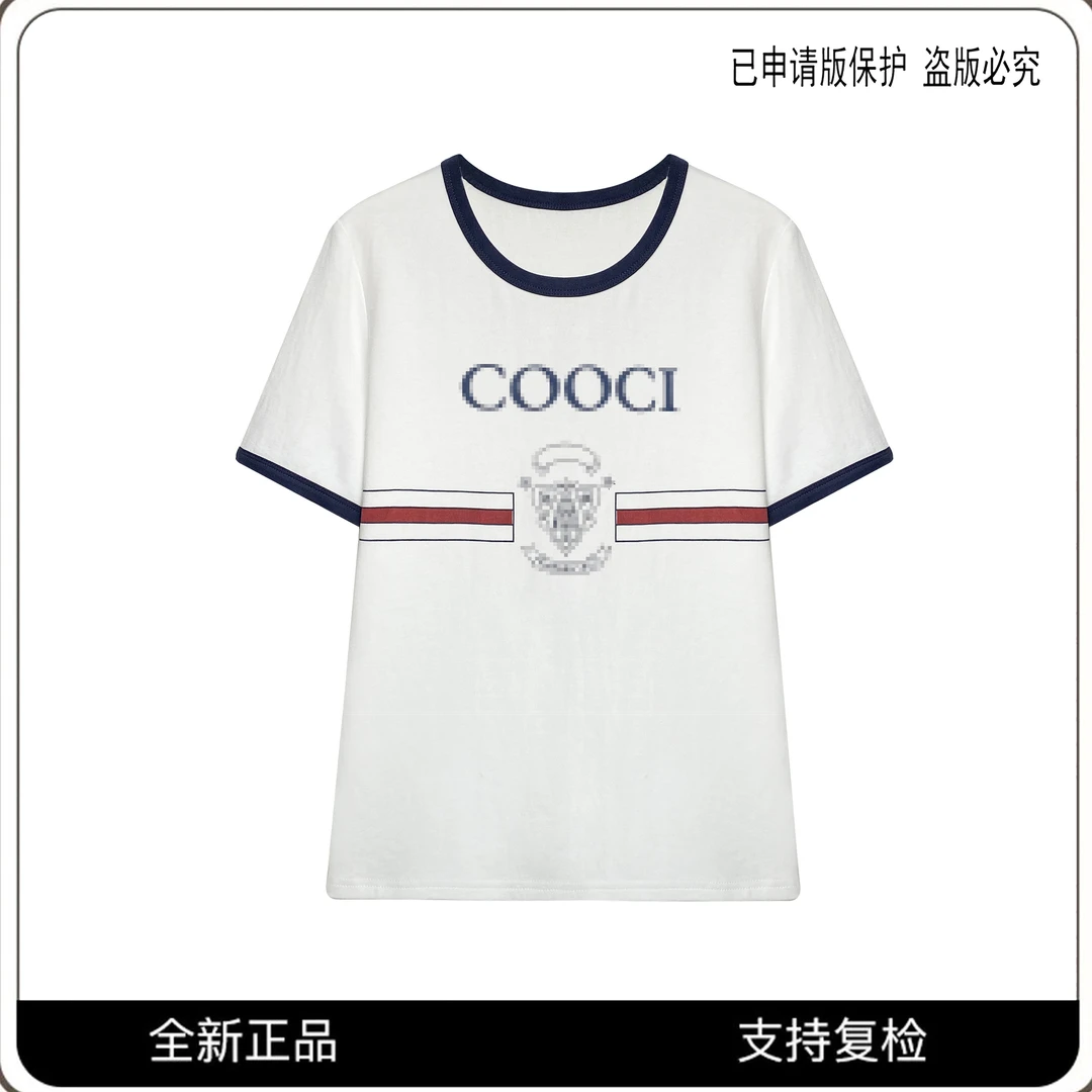 #66906#时尚拼接3D印花T恤衫2025夏百搭个性潮流上衣