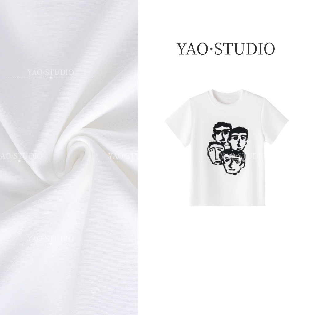 【人物简T】2025夏季经典时尚圆领植绒T恤轻奢设计师高奢休闲上衣