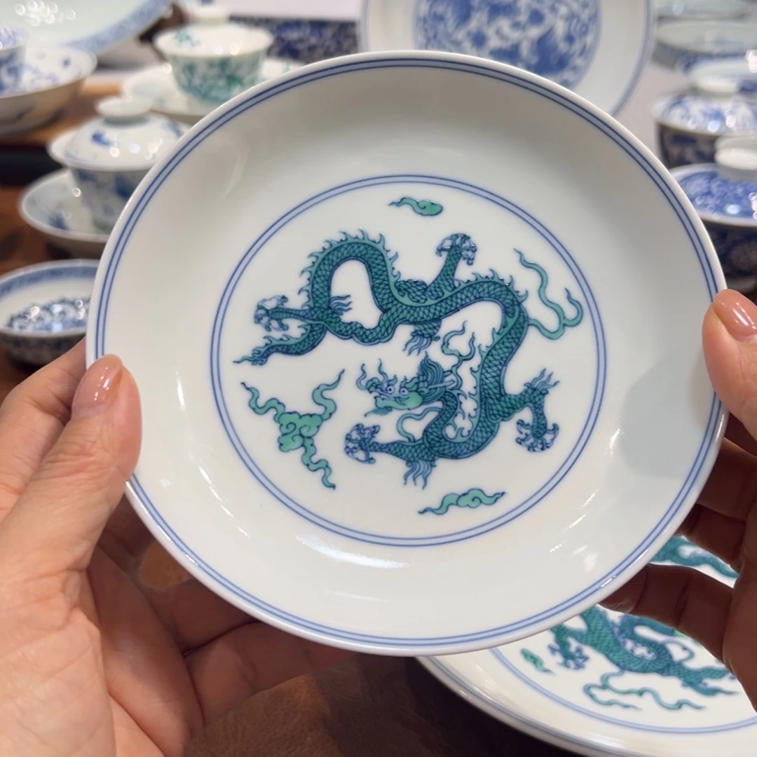 壶承斗彩绿龙壶承15厘米