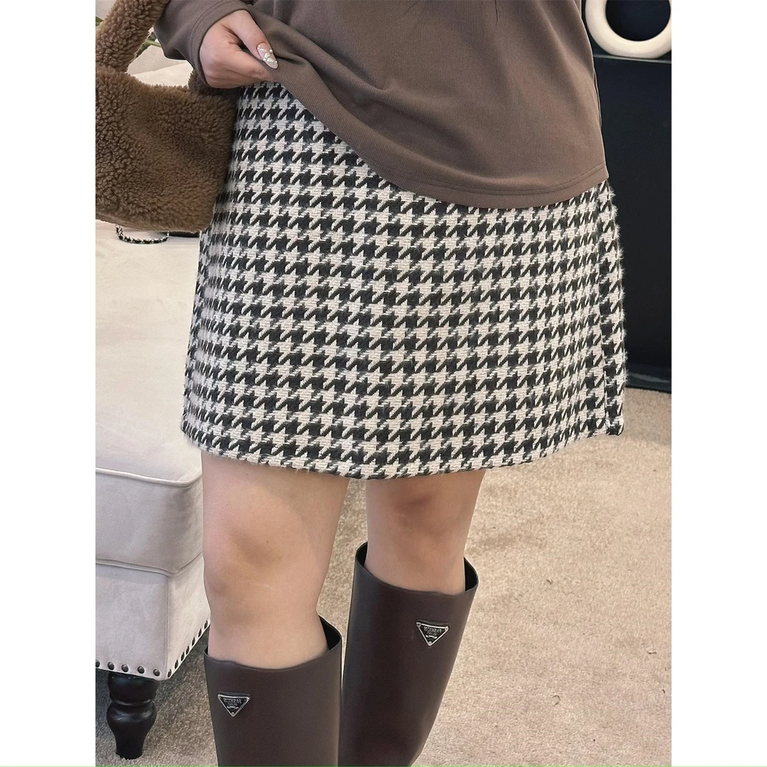 断码捡漏~鸢尾岚山 / 千鸟格高腰遮胯修曲线半身裙13280花契200斤