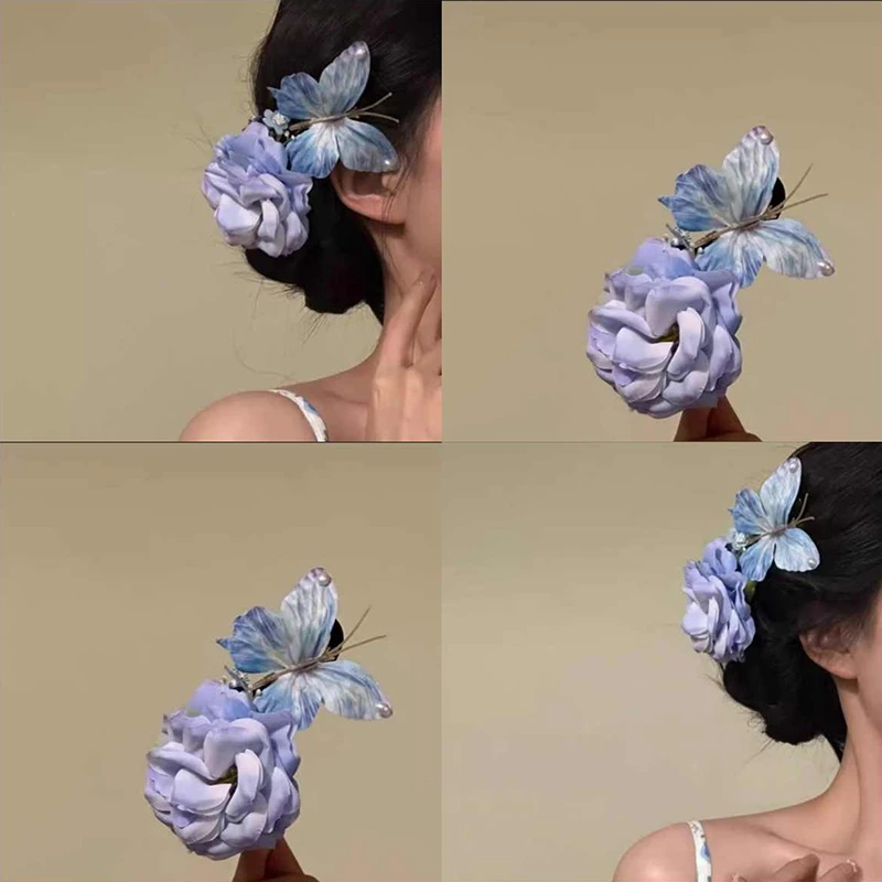 蝶恋花早春氛围立体感蝴蝶发夹女森系花朵鸭嘴夹清新甜美小众发饰